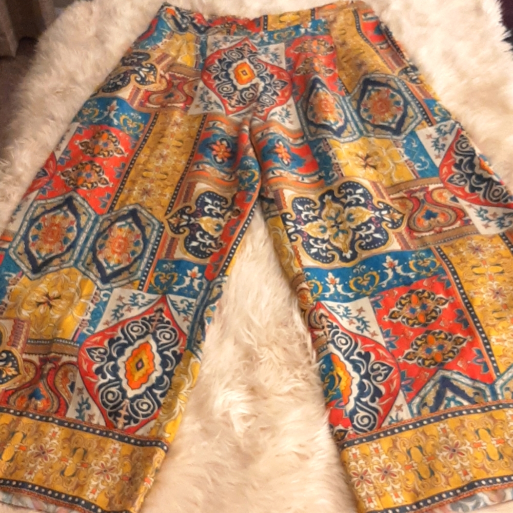 NWOT Anthropologie Anna Gill Wide Leg Pants sz Large, multi colored